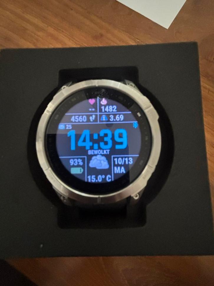 Garmin Fenix 7 - Zilver 47mm zgan, Sieraden, Tassen en Uiterlijk, Smartwatches, Zo goed als nieuw, Android, Grijs, Afstand, Waterdicht