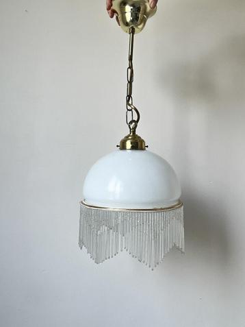 Vintage plafond/hanglamp met franjes,23,5x57cm.Brocante boho beschikbaar voor biedingen