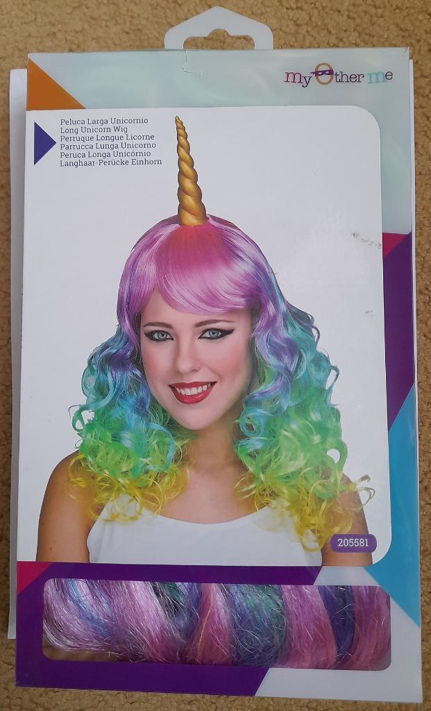 Eenhoorn Pruik   lang en gekleurd nieuw in doos, Hobby en Vrije tijd, Feestartikelen, Nieuw, Hoed of Pruik, Carnaval, Ophalen
