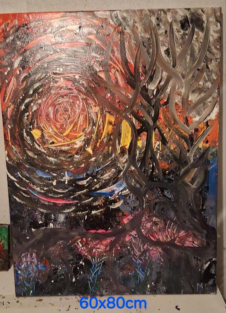 Art By Myrthe hert in rozenschijn, Antiek en Kunst, Kunst | Schilderijen | Abstract, Ophalen of Verzenden