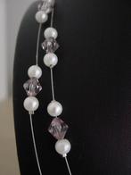 HANDGEMAAKTE KETTING, PARELS MET KRISTALLEN  FACETKRALEN  DE, Verzenden, Nieuw, Overige materialen, Met kristal