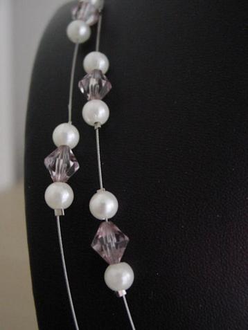 HANDGEMAAKTE KETTING, PARELS MET KRISTALLEN  FACETKRALEN  DE beschikbaar voor biedingen