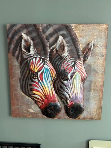 Metalen 3D Zebra schilderij 100x100 beschikbaar voor biedingen