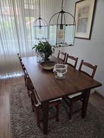 Eiken eettafel met stoelen en lampen., Huis en Inrichting, Tafels | Eettafels, Ophalen, Gebruikt, 200 cm of meer, 50 tot 100 cm