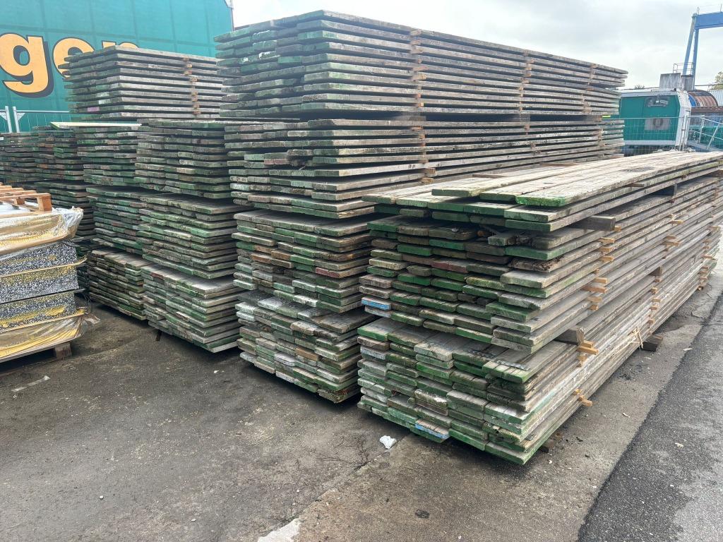 Partij Steigerplanken 500 cm lang - ca. 400 stuks voorraad!, Ophalen, Gebruikt, 25 tot 50 mm, Plank