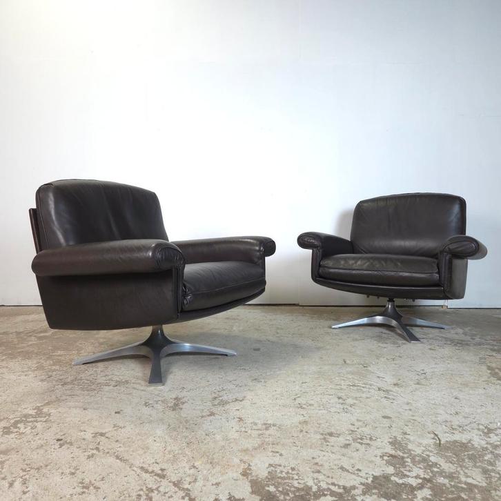 De Sede DS-31 vintage jaren 60 design lederen lounge stoel, Huis en Inrichting, Fauteuils, Gebruikt, Leer, Metaal, 75 tot 100 cm