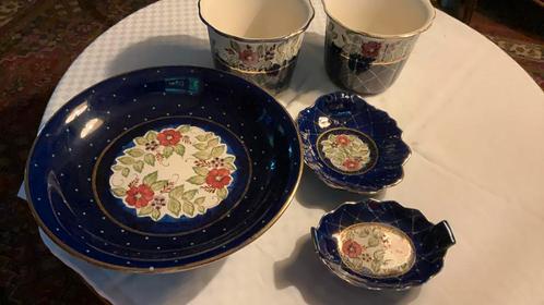 Flora plateel, gouda, cobaltblauw, schalen, cachepot, Antiek en Kunst, Antiek | Servies compleet, Ophalen of Verzenden