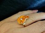 Gouden Vintage design ring  citrien en diamant. 2025/400, 18 tot 19, ., Oranje, Ophalen of Verzenden