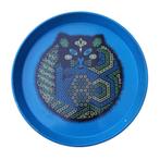 Mid-century dienbladen - kat - blauw en rood, Gebruikt, -, -, Rond