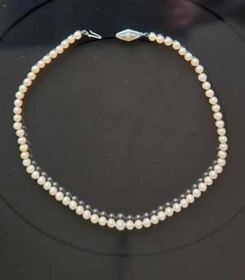 Cultivé parelcollier/ketting met 14 k. witgouden slotje  beschikbaar voor biedingen