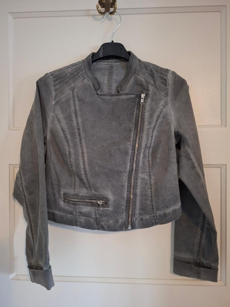 Steps grijze bikerjack met asymmetrische rits -  (105.), Anneonline, Steenbergen, Shop@wesell4u.nl, Ophalen of Verzenden