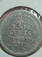 kwartje 1943 ep, Postzegels en Munten, Munten | Nederland, Zilver, 25 cent, Ophalen of Verzenden, Koningin Wilhelmina