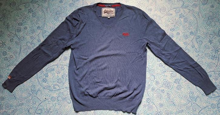 Superdry V-hals trui van kasjmiermix,– maat XL – blauw, Kleding | Heren, Truien en Vesten, Gedragen, Maat 56/58 (XL), Blauw, Ophalen of Verzenden
