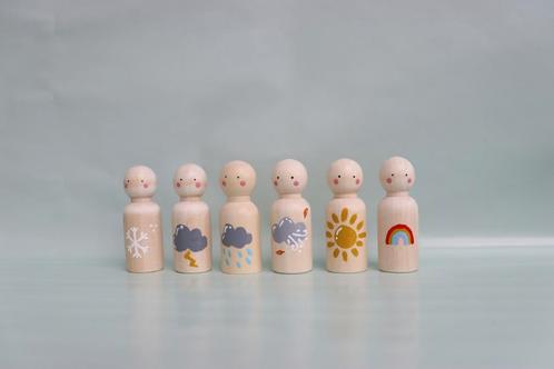 Weer peg dolls houten poppetjes pegdolls zon regen klas, Kinderen en Baby's, Speelgoed | Houten speelgoed, Nieuw, Overige typen