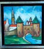 Hennie Schrijver Gezicht op Amersfoort, Ophalen of Verzenden, Minder dan 50 cm, Schilderij, Minder dan 50 cm