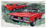 FORD CAPRI BANNER 60X90 MET BEVESTIGGINGS OGEN, Ophalen of Verzenden, Nieuw