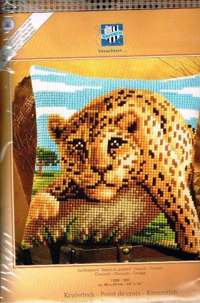 Cado vervaco bprduurpakket  kussen luipaard  997, Hobby en Vrije tijd, Borduren en Borduurmachines, Nieuw, Borduurpakket, Handborduren