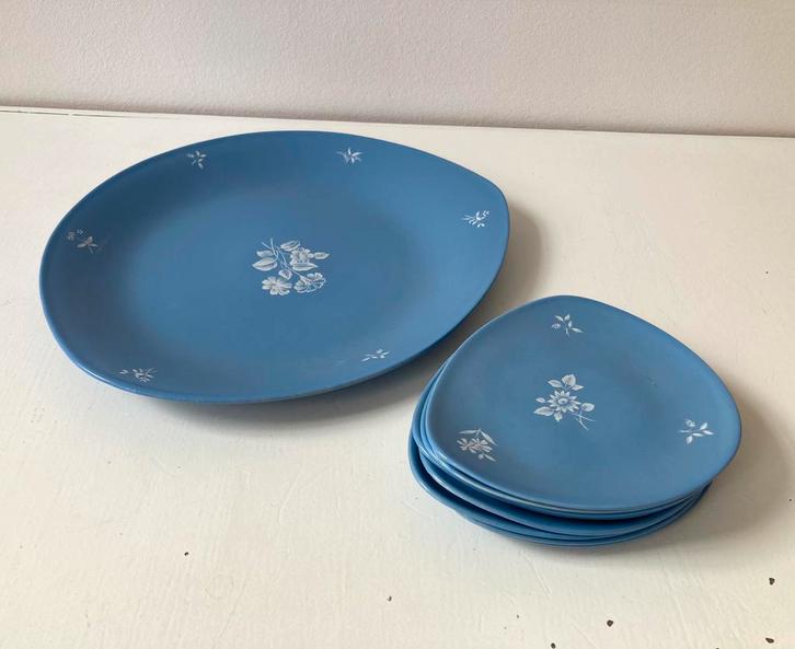 Gebaksset, bord met schotels, Antiek en Kunst, Antiek | Keramiek en Aardewerk, Ophalen of Verzenden