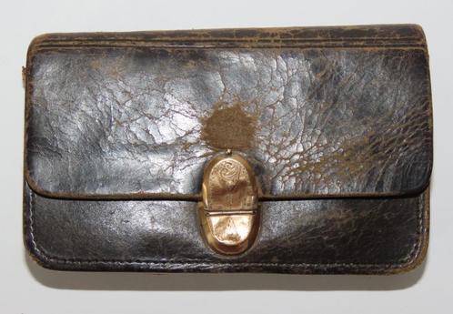 Antieke lederen portemonnee met gouden sluiting, Antiek en Kunst, Antiek | Goud en Zilver, Goud, Verzenden