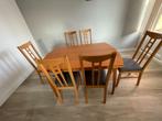 Uitschuifbare eettafel met 6 stoelen, Huis en Inrichting, Tafels | Eettafels, Ophalen, Gebruikt, Eikenhout, 200 cm of meer