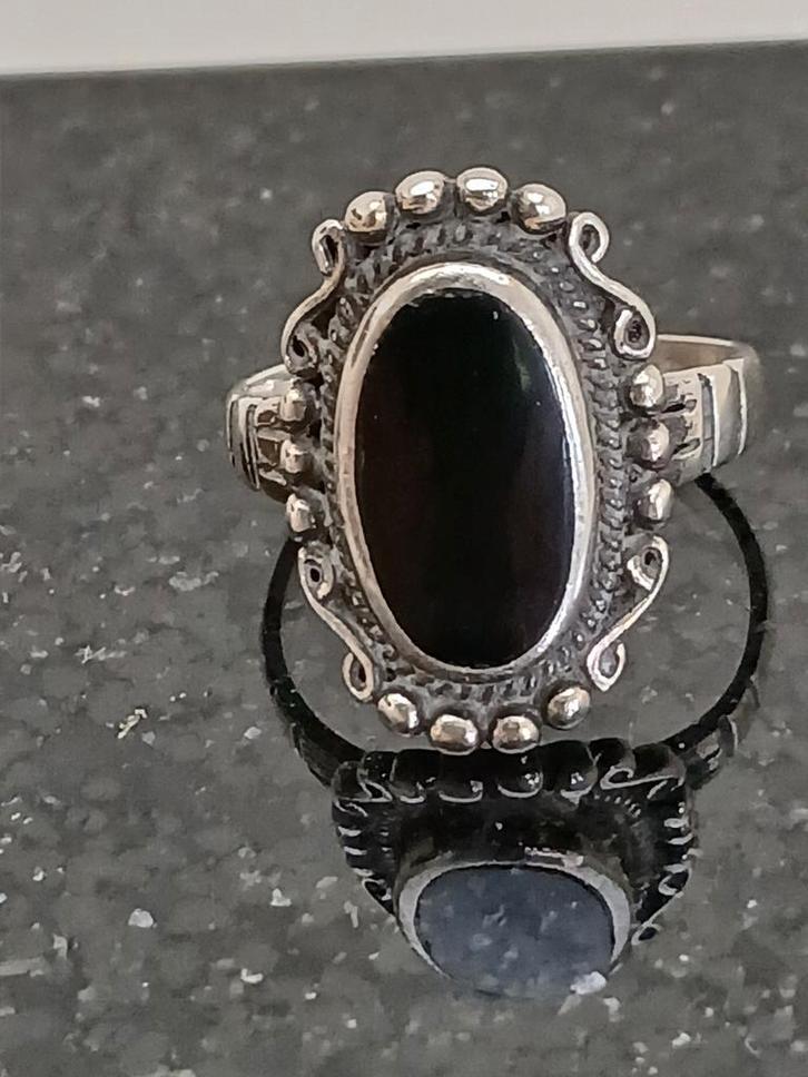 Zilveren Ring met Onyx - Ringmaat 17.5, Sieraden, Tassen en Uiterlijk, Ringen, Dame, 17 tot 18, Zilver, Zilver, Ophalen of Verzenden