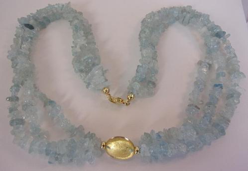 Nieuw collier met Aquamarijn, Bergkristal en gouden slot, Sieraden, Tassen en Uiterlijk, Kettingen, Nieuw, Goud, Blauw, Met edelsteen