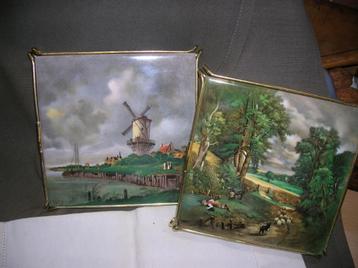 2 x tegel onderzetter in metalen frame 17 x 17 cm. beschikbaar voor biedingen