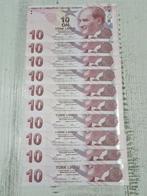 Setje Turkse 10 Lira biljetten 10 stuks UNC, Ophalen of Verzenden, Overige landen, Setje