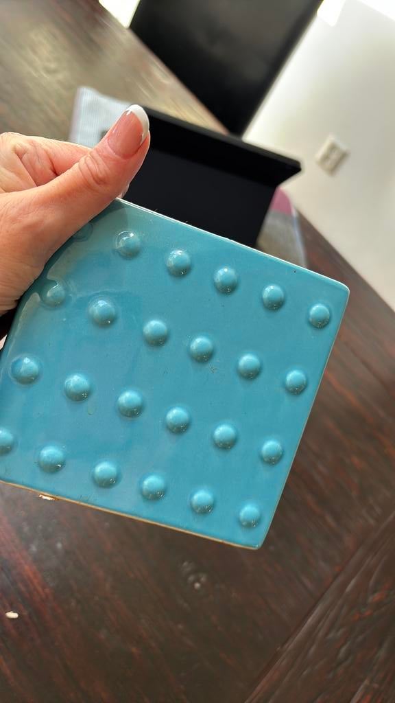 Turquoise bloempot, Rond, Ophalen of Verzenden, Zo goed als nieuw, Aardewerk