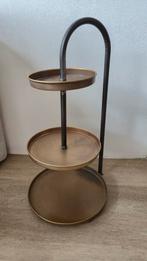 3-laags etagere, goudkleurige schalen, donkerbruin handvat, Huis en Inrichting, Woonaccessoires | Etagères, Ophalen, Zo goed als nieuw