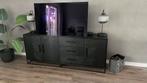 Prachtig zwart industrieel dressoir met visgraat motief., Ophalen of Verzenden, Zo goed als nieuw, 25 tot 50 cm, 50 tot 100 cm