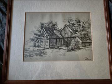 Oude gesigneerde pentekening  beschikbaar voor biedingen
