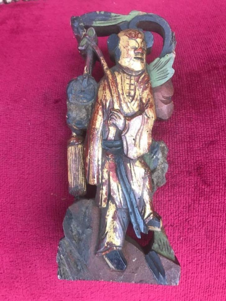 aziatica: antiek Chinees houtsnijwerk, man met lampion, Antiek en Kunst, Kunst | Niet-Westerse kunst, Ophalen of Verzenden