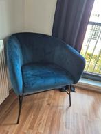 Blauwe fluwelen fauteuil, Huis en Inrichting, Fauteuils, Ophalen, Gebruikt, 75 tot 100 cm, 50 tot 75 cm