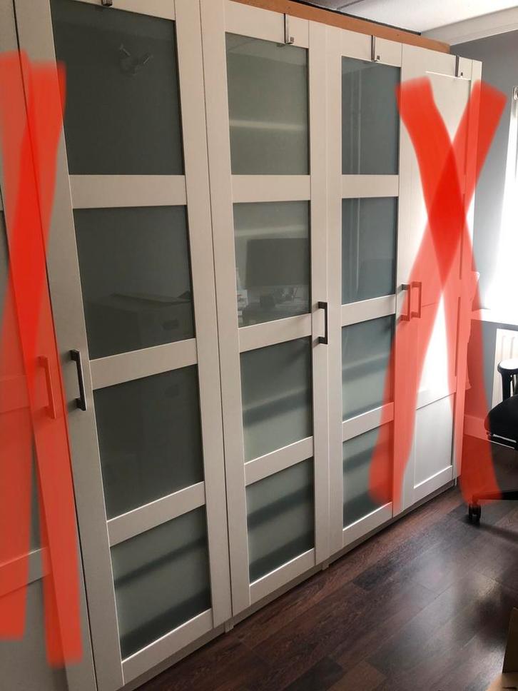 3 witte Bergsbo Pax kastdeuren frosted glas (moet zsm weg!), Huis en Inrichting, Kasten | Kledingkasten, Gebruikt, 200 cm of meer