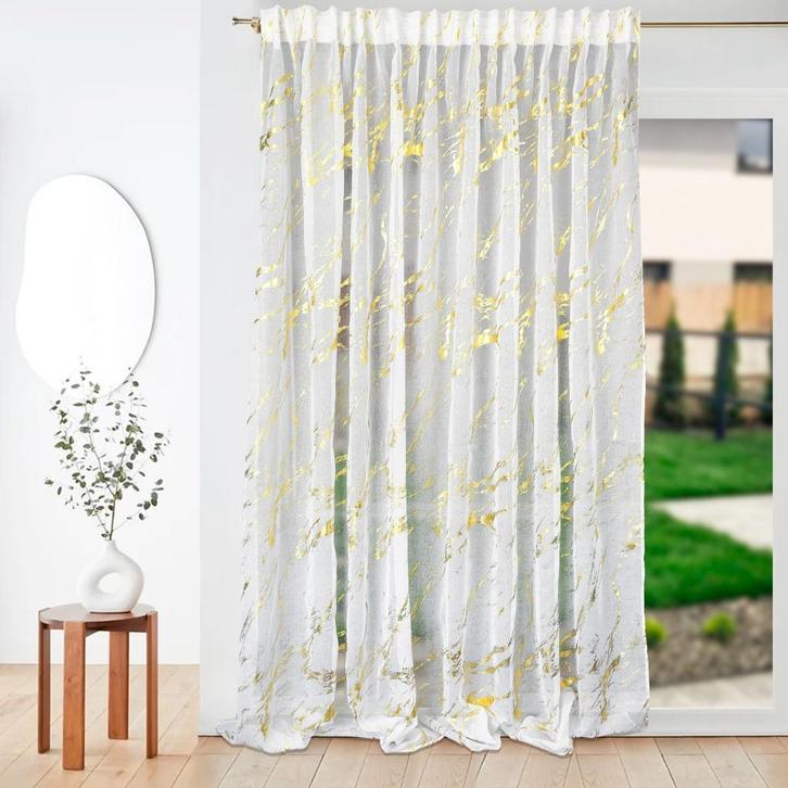 Vitrage kleur wit met goud 300cm breed, Huis en Inrichting, Stoffering | Gordijnen en Lamellen, Nieuw, 200 cm of meer, 200 cm of meer