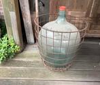 Brocante Franse gistfles/wijnfles in ijzeren mand, Ophalen