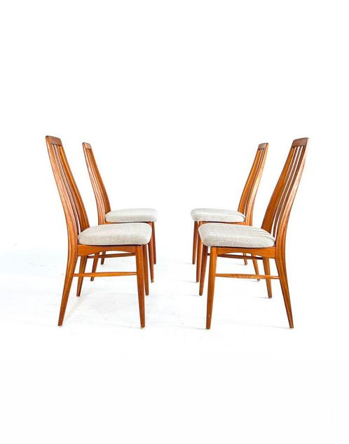 4x eetkamerstoel ‘Eva’, Niels Koefoed, Koefoeds Hornslet ‘60, Huis en Inrichting, Stoelen, Zo goed als nieuw, Vier, Hout, Stof