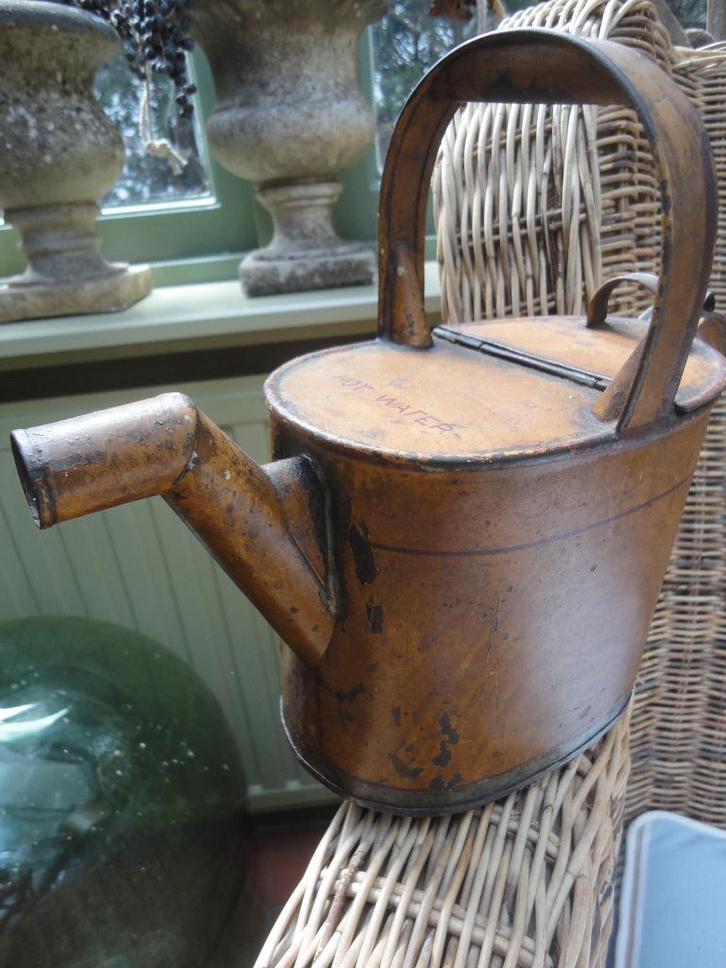 antieke GEHOUTEN "HOT WATER" KETEL / kan met tekst, Antiek en Kunst, Antiek | Woonaccessoires, Ophalen of Verzenden