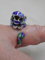 Prachtige zilveren royale ring panter met emaillen nr.557, Verzenden, Zilver, Ring