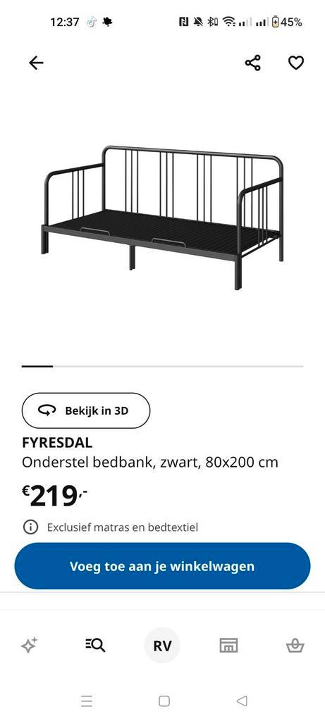 Fyresdal ikea zwart bedbank, Huis en Inrichting, Slaapkamer | Slaapbanken, Gebruikt, 160 cm, 200 cm, Tweepersoons, Zwart, Ophalen