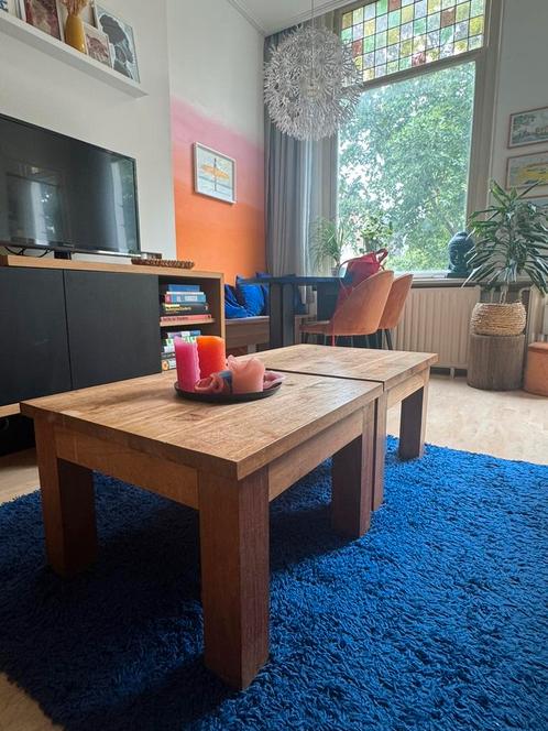 Robuuste salontafels van massiefhout, Huis en Inrichting, Tafels | Salontafels, Gebruikt, Minder dan 50 cm, 50 tot 100 cm, Vierkant