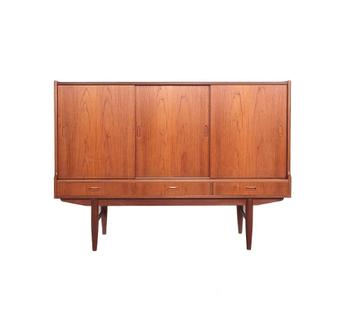 Deens design teak highboard 3 deurs, 1960s beschikbaar voor biedingen
