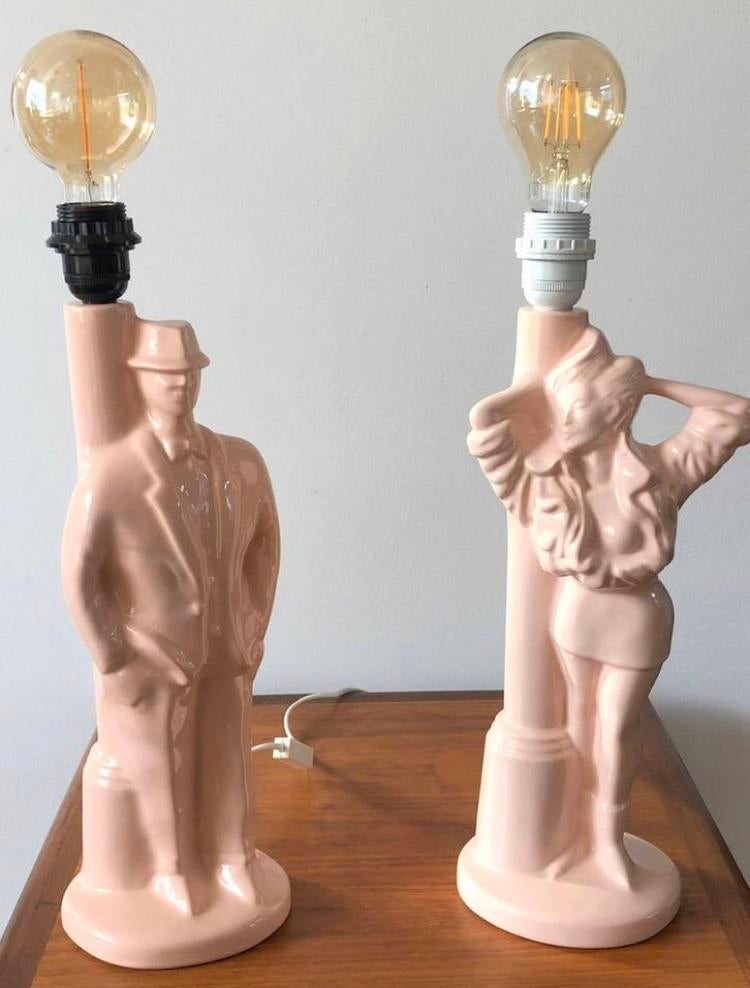 2 X Roze keramiek lamp (man/vrouw) Postmodern | jaren 80, Huis en Inrichting, Lampen | Tafellampen, Ophalen of Verzenden, Zo goed als nieuw
