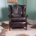 Stoere zwarte schaapsleren vintage Bendic wingback fauteuil, Ophalen of Verzenden, 75 tot 100 cm, Hout, 50 tot 75 cm