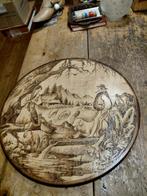 Handgebrand groot houten bord., Antiek en Kunst, Ophalen of Verzenden