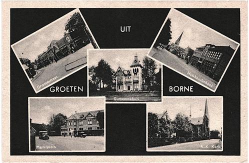 913848	Borne	Ov Grootestraat	huishoudschool	Marktplein met a, Verzamelen, Ansichtkaarten | Nederland, Ongelopen, Overijssel, 1960 tot 1980