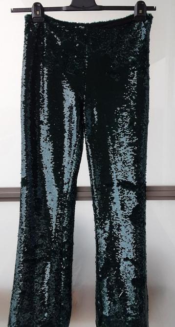 Groene Glitter Pailletten Broek Zara Maat L beschikbaar voor biedingen