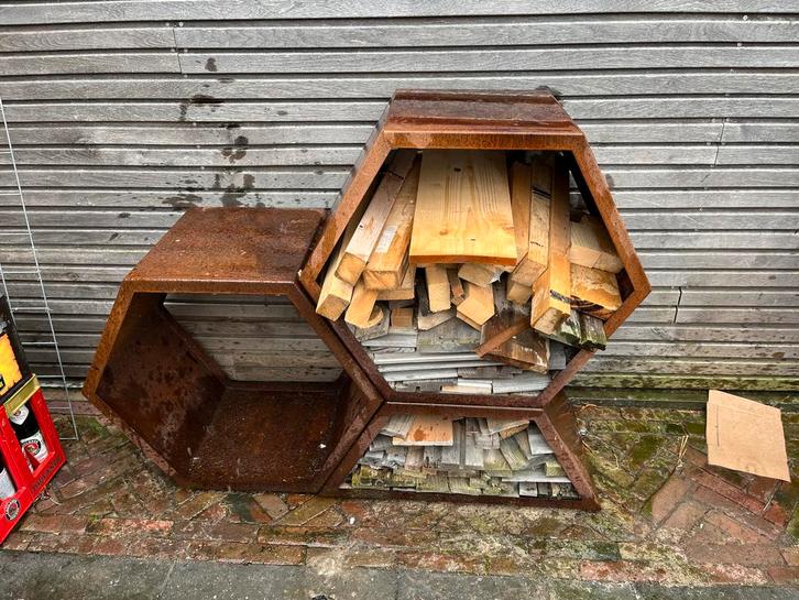 Cortenstaal Houtopslag - Modern Design, Tuin en Terras, Tuinhaarden, Gebruikt, Ophalen