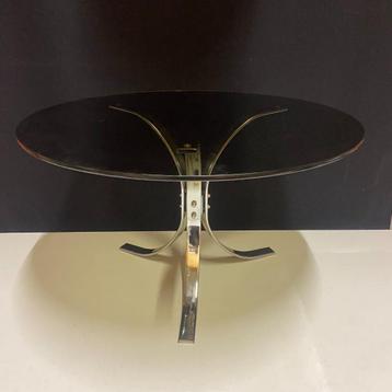 OPRUIMING Jaren 60 70 driepoot chroom en rookglas salontafel beschikbaar voor biedingen